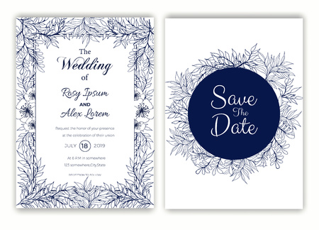 Floral hand drawn frame for a wedding invitationのイラスト素材