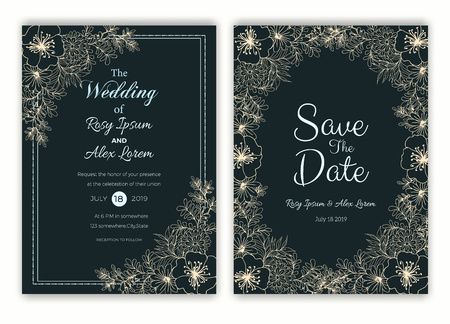 Floral hand drawn frame for a wedding invitationのイラスト素材