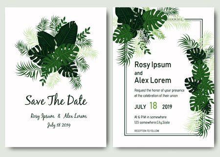 Tropical hand drawn frame for a wedding invitation.のイラスト素材