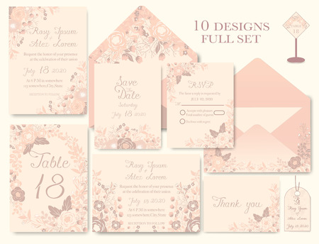 wedding invitation card with flower Templates. Set of Wedding Invitation Card.のイラスト素材