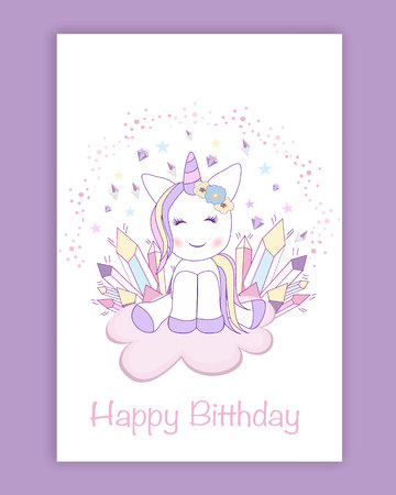 Beautiful unicorn on clouds with stars illustration, vector.のイラスト素材
