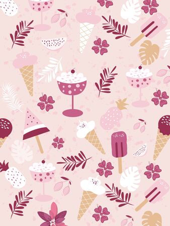 Summer prints, stickers & patterns ,Summer fruit banner palm leaves birds vector image.