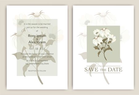 Wedding Invitations save the date card design with elegant garden anemone.のイラスト素材