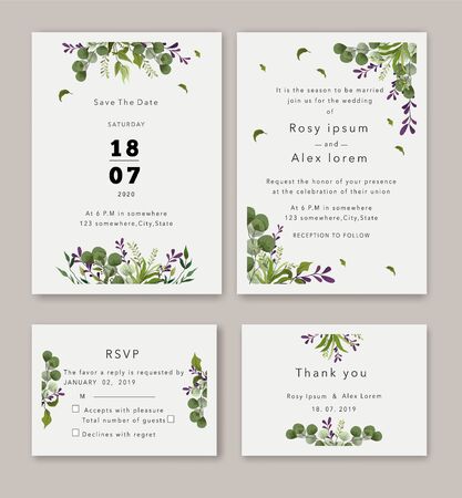 Wedding Invitations save the date card design with elegant garden anemone.のイラスト素材