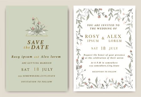 Wedding invitations save the date card with elegant garden anemone.のイラスト素材