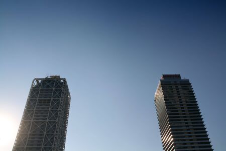twin towers of barcelona, business and hotel skyscrapersの写真素材