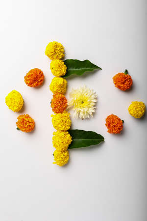 Marigold Flower rangoli Design for Diwali Festival , Indian Festival flower decorationの写真素材
