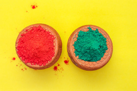 Indian festival Holi concept Multi color's bowl with colorful background.の写真素材