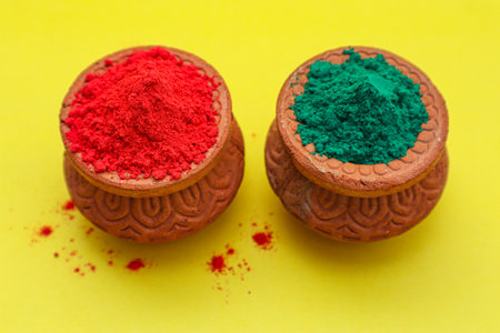 Concept of Indian festival Holi, Mulri color's on floorsの写真素材