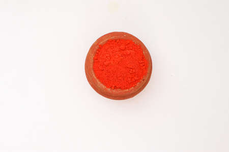 Indian festival Holi concept :- bowl with colors of holi on white background.の写真素材
