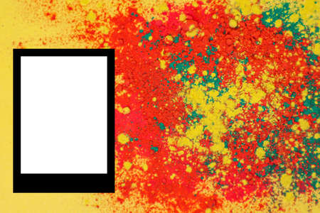 Photo frame on red and yellow bright dry colors.の写真素材