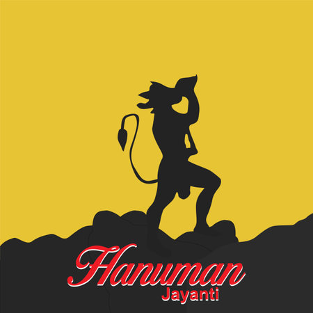 Hanuman Jayanti poster wallpaper design, Hindu God silhouette background, vector bannerのイラスト素材