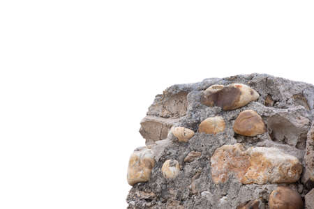 Sturdy stone wall on white background.Isolated on white background,with copy space.の写真素材