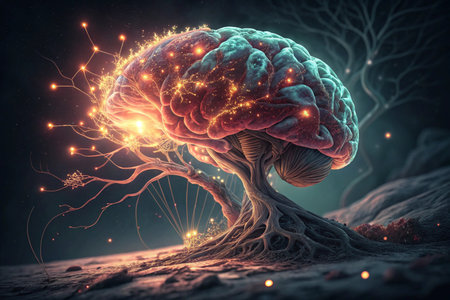 Human brain and neurons. Science and medicine concept. 3D Renderingの素材