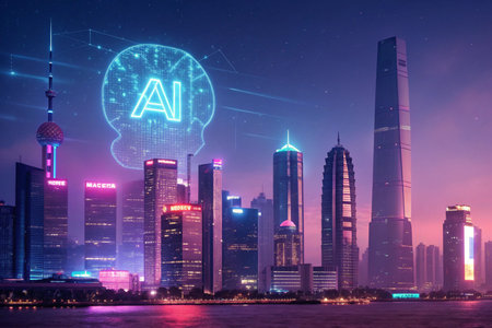 3d rendering cpu chip on circuit board with blue lights on backgroundの素材