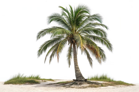 Coconut tree on the beach isolated on white background with clipping pathの素材
