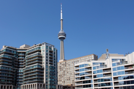 Toronto CN Tower and waterfront residential buildings, Toronto, Ontario, Canadaのeditorial素材