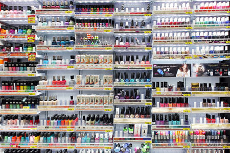 Variety of nail colors  on display in a department storeのeditorial素材