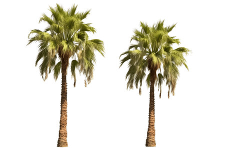 Adonidia palm tree isolated on transparent white background, Set of palm trees over white background, foliage design. ai generatedの素材