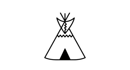 A minimalist line art illustration of a teepee, a conical tent traditionally used by nomadic indigenous peoples of the Great Plains.の素材