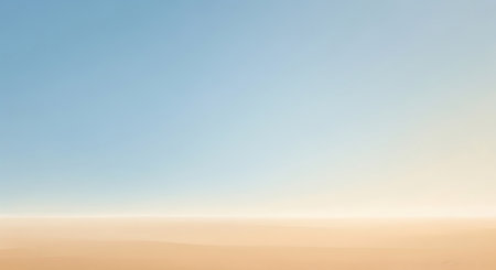 A serene, minimalist landscape featuring a smooth gradient from a pale sandy beach to a soft blue sky.の素材