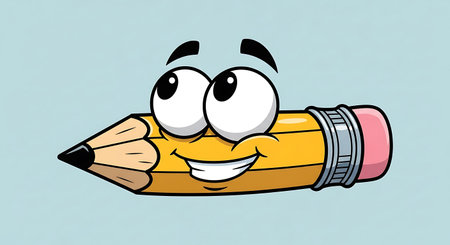 This lively pencil character, with its wide eyes and beaming smile, embodies the joy of creativity and learning, making it a perfect mascot for educational or artistic endeavors.の素材