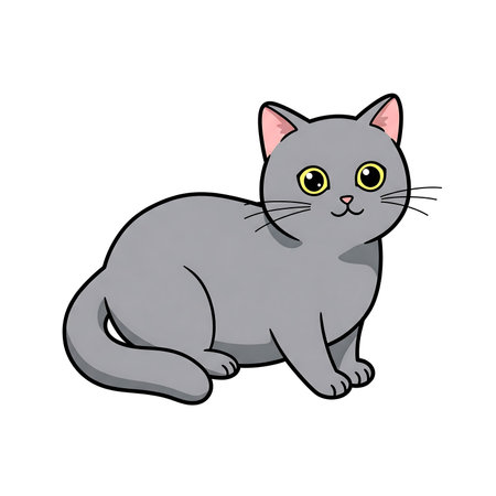Gray cat with yellow eyes on a white background. Vector illustration.の素材