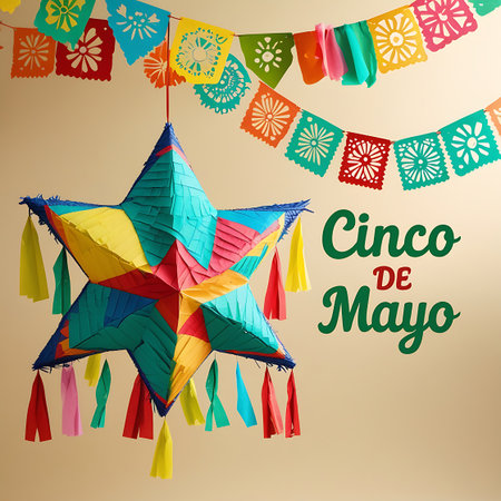 Cinco de mayo greeting card with colorful paper garland.の素材