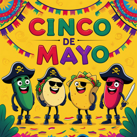 Cinco de mayo with mexican food cartoons vector illustration graphic designの素材