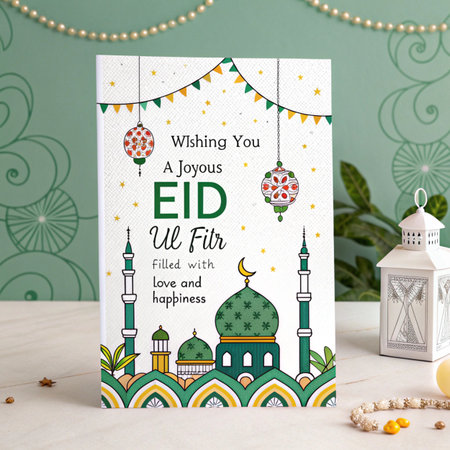 Eid Mubarak Greeting Card. Ramadan Kareem Celebration.の素材