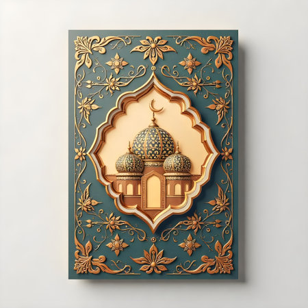 Ramadan Kareem greeting card. Islamic holy month of muslim community. 3d renderingの素材