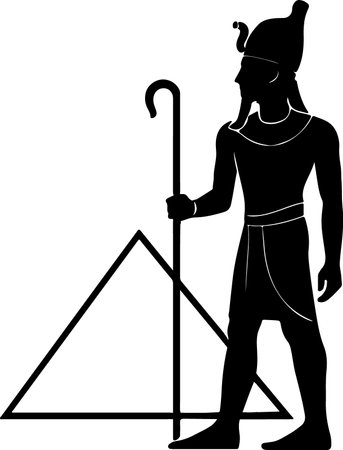 A striking black silhouette of the Egyptian god Osiris, depicted in a distinctive silhouette style, holding traditional regalia.のイラスト素材