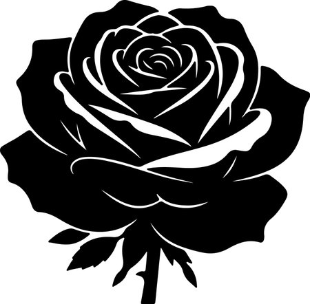 Black and White Rose Silhouette Illustration Isolated on White Backgroundのイラスト素材