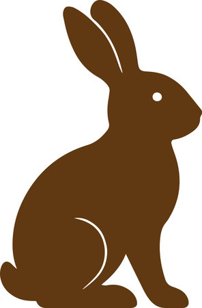 A stylized brown rabbit silhouette is depicted sitting upright with its ears perked, showcasing a minimalist design.のイラスト素材