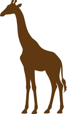 A dark brown silhouette of a giraffe with its long neck extended, showcasing its distinctive shape and form.のイラスト素材