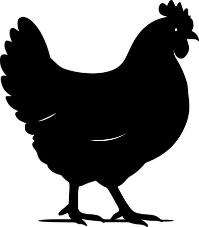 A bold black silhouette of a chicken, showcasing its form against a plain background.のイラスト素材