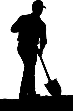 silhouette of a man with a shovel on a white backgroundのイラスト素材
