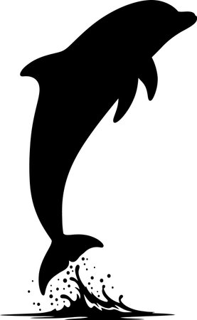 Dolphin jumping out of water - black and white vector illustration.のイラスト素材