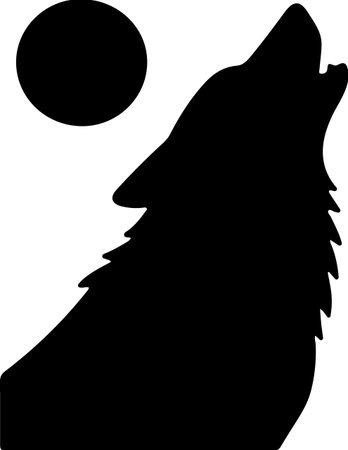 A striking black silhouette of a wolf howling at a full moon.のイラスト素材