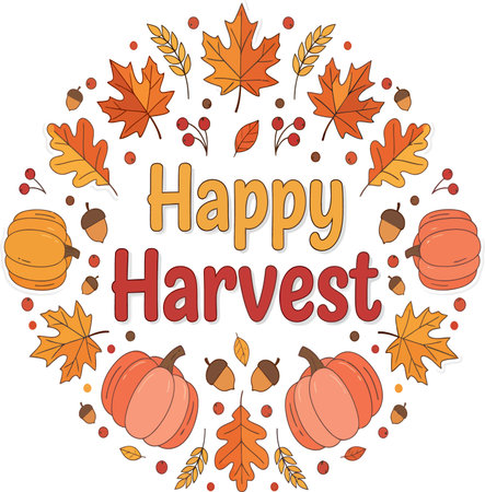 Happy thanksgiving card with pumpkins and autumn leaves. Vector illustrationのイラスト素材