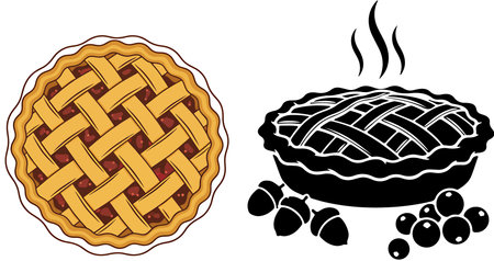 Illustration of a pie with berries and a black and white backgroundのイラスト素材