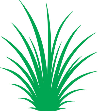 A simple, graphic depiction of lush green grass blades fanning out from a central point, suggesting growth and nature.のイラスト素材