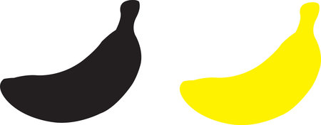 A striking visual comparison featuring a black silhouette and a vibrant yellow silhouette of a banana.のイラスト素材