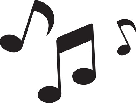 A striking silhouette of three black musical notes, rendered in a clean, minimalist style against a white background.のイラスト素材