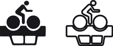 Two stylized icons of a cyclist on a bicycle, presented in a distinctive silhouette style.のイラスト素材
