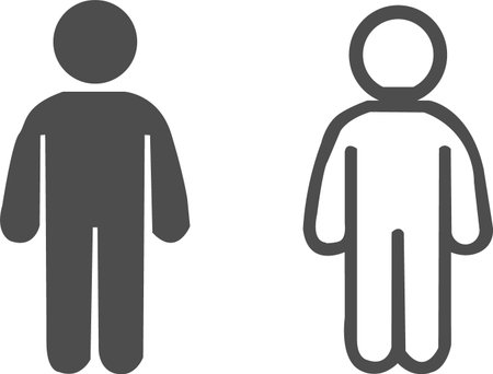 A comparison of two simplified human figure icons, one filled and one outlined, in a distinct silhouette style.のイラスト素材