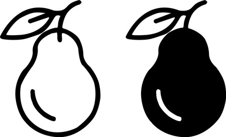 A graphic representation of two pears, one outlined and one in silhouette, with leaves and stems.のイラスト素材
