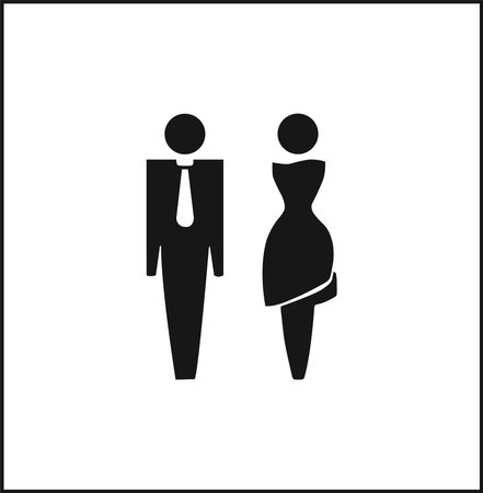 A clear black silhouette of a man and woman, representing gendered restroom signs, in a minimalist style.のイラスト素材