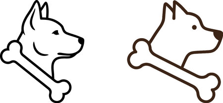 Two simple line drawings of dog heads with bones, presented in a clear silhouette style.のイラスト素材