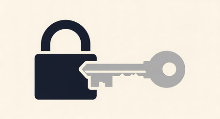 A dark padlock with a silver key inserted, symbolizing security and access.の素材